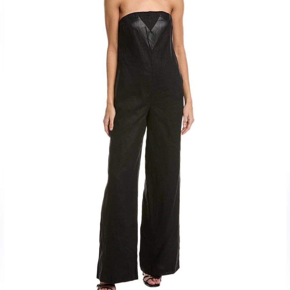 STAUD Black Linen Strapless Jumpsuit - size Small
